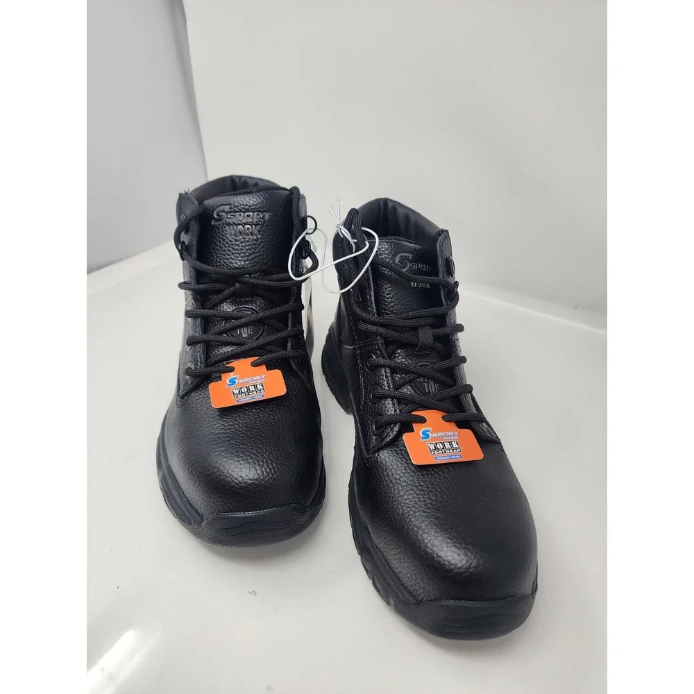 S Sport by Skechers Mens Elton Work Boots Black Faux Leather Relaxed Size 8